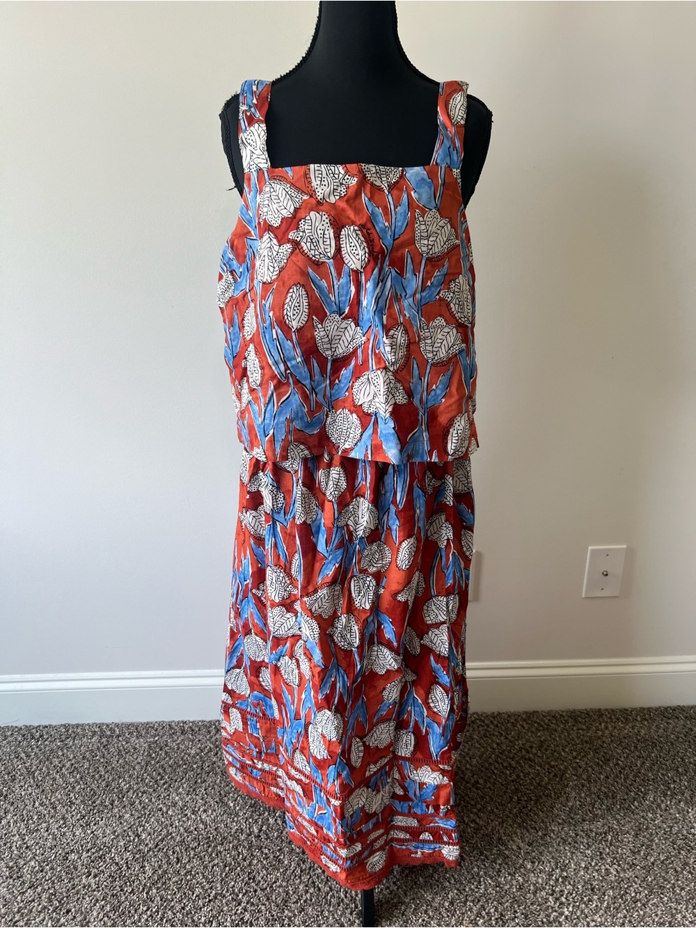 Scotch & Soda Red Floral Print Tiered Maxi Skirt and Top Set 100% Cotton